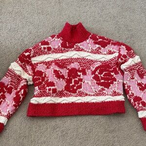 Zara Red and Pink Cowl Neck Sweater